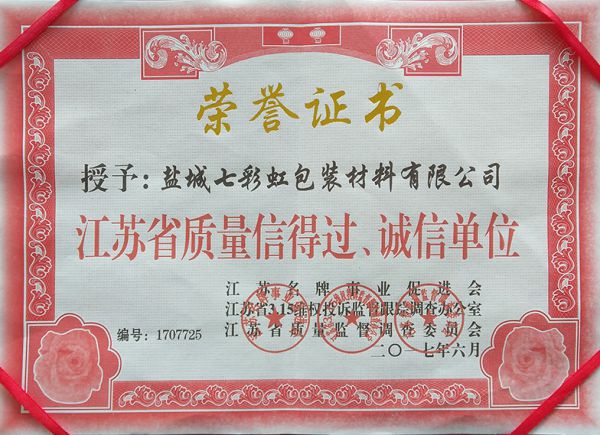 江蘇省質(zhì)量信得過、誠信單位